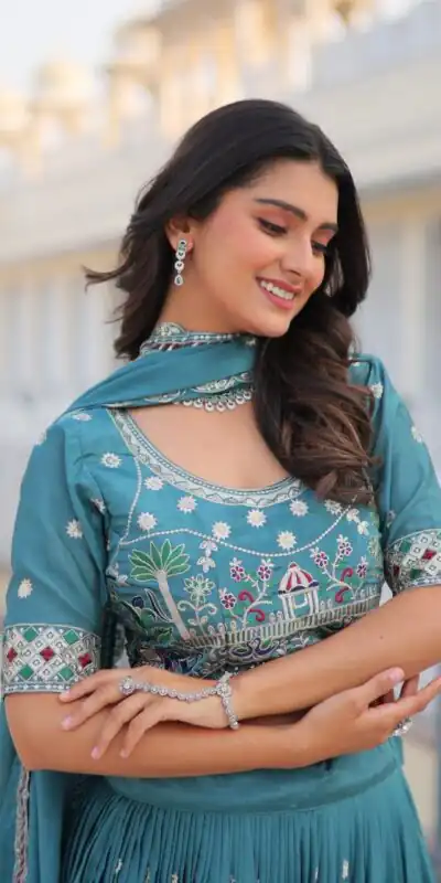 Ram 064 Blue Pure Chinon Lehenga Choli with Embroidery Work. Introductory Price ₹3049. Delivery 4-6 Working Days. Shop now. | Lehenga, Bollywood Lehenga, Creative Lehenga, Designer Lehenga, Embroidered Lehenga, Party Wear Lehenga