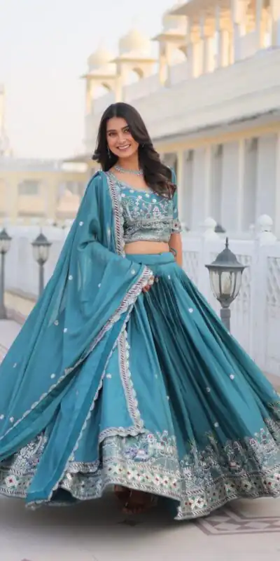 Ram 064 Blue Pure Chinon Lehenga Choli with Embroidery Work. Introductory Price ₹3049. Delivery 4-6 Working Days. Shop now. | Lehenga, Bollywood Lehenga, Creative Lehenga, Designer Lehenga, Embroidered Lehenga, Party Wear Lehenga