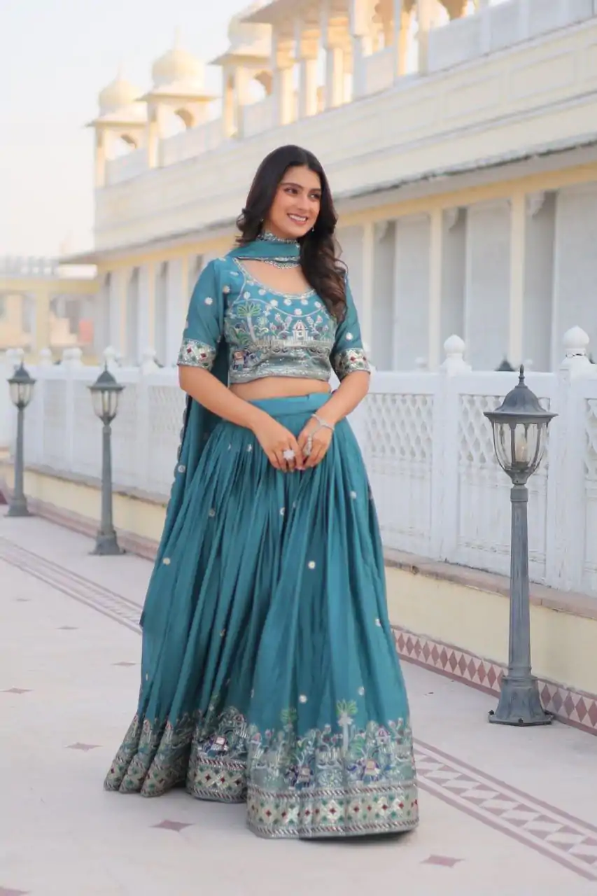Ram 064 Blue Pure Chinon Lehenga Choli with Embroidery Work. Introductory Price ₹3049. Delivery 4-6 Working Days. Shop now. | Lehenga, Bollywood Lehenga, Creative Lehenga, Designer Lehenga, Embroidered Lehenga, Party Wear Lehenga