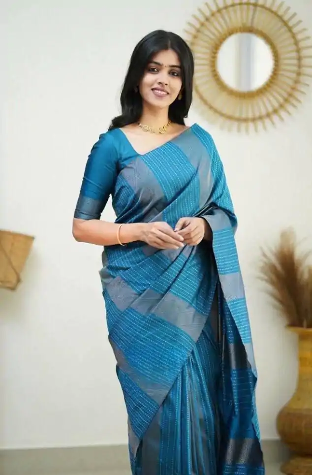KPR 152 Blue Soft Lichi Silk Saree with Lace Work & Lace Border. Available at ₹1249 only. Delivery 4-6 Working Days. Shop now. | Designer Sarees, Embroidered Sarees, Sarees, Bollywood Sarees, Creative Sarees, Ethnic Saree, Modern Digital sarees, Party Wear Sarees