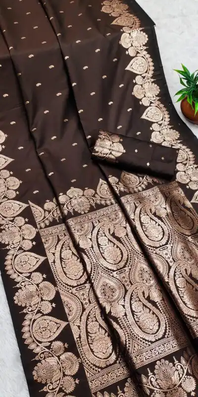 MB 142 Brown Banarasi Silk with Zari Work & Lace Work Saree . Affordable Price ₹1899. Delivery 4-6 Working Days. Shop now. | Designer Sarees, Embroidered Sarees, Sarees, Bollywood Sarees, Creative Sarees, Ethnic Saree, Modern Digital sarees, Party Wear Sarees