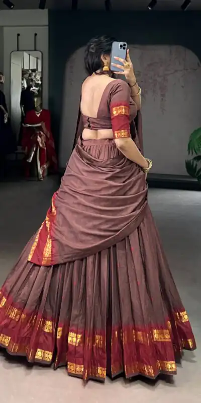 LNB 1904 Brown Color Pure Chanderi with Zari Work Lehenga Choli . Affordable Price ₹1999. Delivery 4-6 Working Days. Shop now. | Lehenga, Bollywood Lehenga, Creative Lehenga, Designer Lehenga, Embroidered Lehenga, Party Wear Lehenga