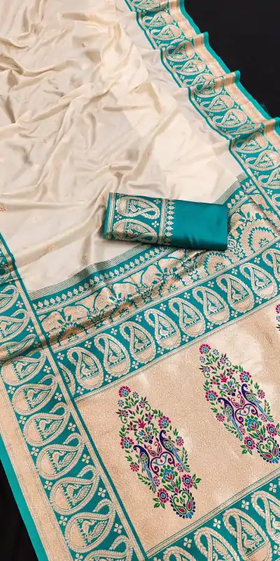 MB 1213 Firozi Color Banarasi Saree with Zari Work & Lace Work. Wedding, Party, Festive, Events, Festive Deal ₹2099. Delivery 4-6 Working Days. Shop now. | Designer Sarees, Embroidered Sarees, Sarees, Bollywood Sarees, Creative Sarees, Ethnic Saree, Modern Digital sarees, Party Wear Sarees