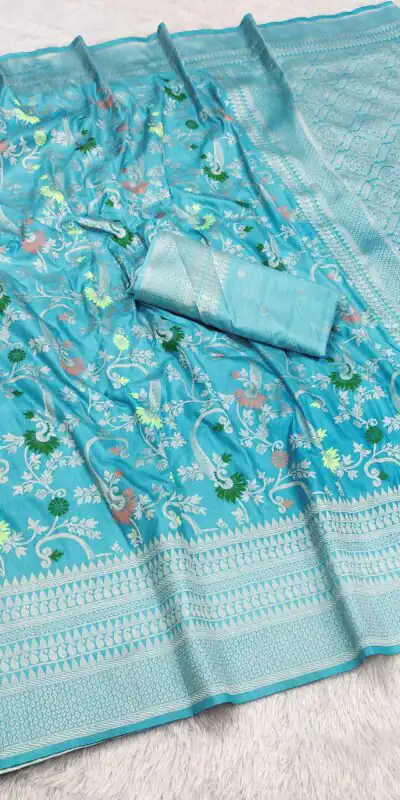 MB 105 Firozi in Color Khaddi Pashmina Lace Work & Zari Work Saree . Special Price ₹1999. Delivery 4-6 Working Days. Shop now. | Designer Sarees, Embroidered Sarees, Sarees, Bollywood Sarees, Creative Sarees, Ethnic Saree, Modern Digital sarees, Party Wear Sarees