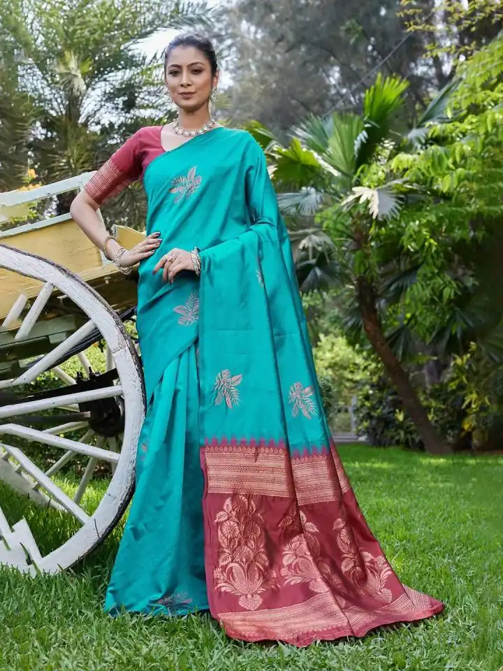 KPR 257 Firozi Soft Lichi Silk Saree with Lace Work & Lace Border. Now at just ₹1349. Delivery 4-6 Working Days. Shop now. | Designer Sarees, Embroidered Sarees, Sarees, Bollywood Sarees, Creative Sarees, Ethnic Saree, Modern Digital sarees, Party Wear Sarees