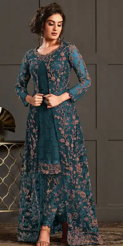 FC 4592 Firozi Net Salwar Suit with Stone Work. Wedding, Party, Festive, Events, Now at just ₹2449. Delivery 4-6 Working Days. Shop now. | Jump Suits, Salwar suit, Casual Suits, Creative suits, Designer Suits, Palazzo Suits, Party Wear Suits, Patiala Suits, Straight Suits