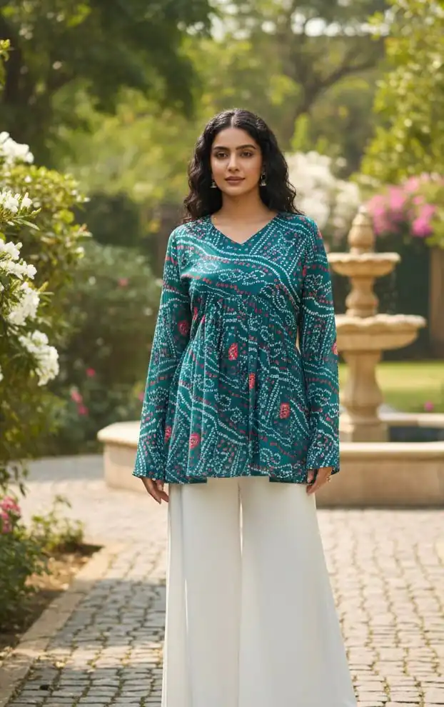 INLI Bandhej Firozi Color Pure Georgette Kurti with Designer Work. Best Price ₹1349. Delivery 4-6 Working Days. Shop now. | Kurti, Bollywood Kurti, Creative Kurtis, Designer Kurti, Party Wear Kurti, Selfie Kurti