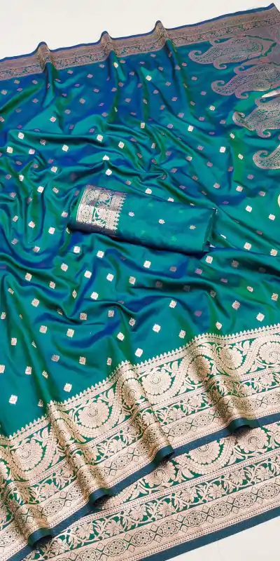 Firozi Soft Banarasi Silk Zari Lace Work Saree