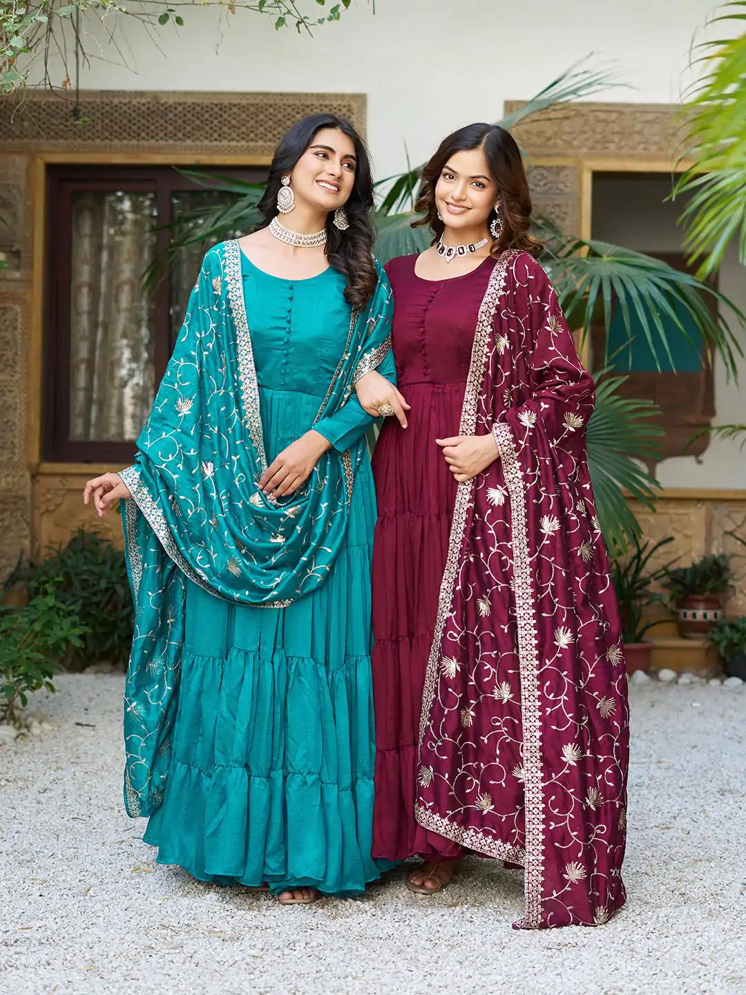 106 Firozi Color Vichitra Silk Gown Ram with Embroidery Work. Exclusive Offer ₹2049. Delivery 4-6 Working Days. Shop now. | Jump Suits, Salwar suit, Casual Suits, Creative suits, Designer Suits, Palazzo Suits, Party Wear Suits, Patiala Suits, Straight Suits