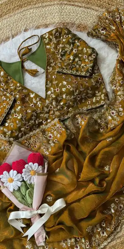 AC MISTY Gold in Fandy Chiffon Embroidery Work & Sequins Work Saree . Available at ₹1999 only. Delivery 4-6 Working Days. Shop now. | Designer Sarees, Embroidered Sarees, Sarees, Bollywood Sarees, Creative Sarees, Ethnic Saree, Modern Digital sarees, Party Wear Sarees