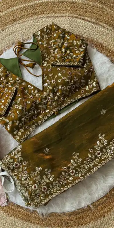 AC MISTY Gold in Fandy Chiffon Embroidery Work & Sequins Work Saree . Available at ₹1999 only. Delivery 4-6 Working Days. Shop now. | Designer Sarees, Embroidered Sarees, Sarees, Bollywood Sarees, Creative Sarees, Ethnic Saree, Modern Digital sarees, Party Wear Sarees