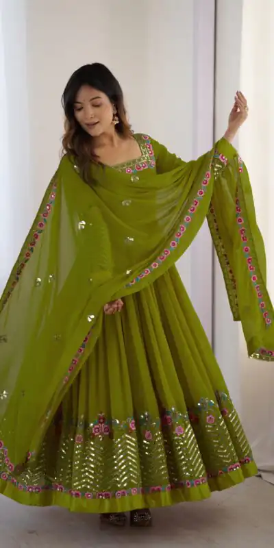 ZF 5010 Green Georgette Gown Perfect for Wedding, Party, Pooja, Ethnic Day, Karwa Chauth – . Best Price ₹2049. Delivery 4-6 Working Days. Shop now. | Jump Suits, Salwar suit, Casual Suits, Creative suits, Designer Suits, Palazzo Suits, Party Wear Suits, Patiala Suits, Straight Suits