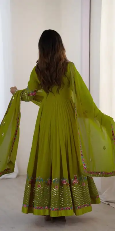 ZF 5010 Green Georgette Gown Perfect for Wedding, Party, Pooja, Ethnic Day, Karwa Chauth – . Best Price ₹2049. Delivery 4-6 Working Days. Shop now. | Jump Suits, Salwar suit, Casual Suits, Creative suits, Designer Suits, Palazzo Suits, Party Wear Suits, Patiala Suits, Straight Suits