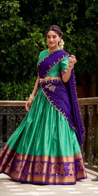 LNB 2028 Green Embroidery Work & Zari Work Lehenga Choli in Cream Poly Cotton. Available at ₹1999 only. Delivery 4-6 Working Days. Shop now. | Lehenga, Bollywood Lehenga, Creative Lehenga, Designer Lehenga, Embroidered Lehenga, Party Wear Lehenga