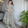 AD 152 Grey Color Pure Chinon Silk Embroidery Gown Fancy Full Sleeve Wedding, Party, Festive, Events Etc. Expected Delivery  4-6 Working Days @1799/ | Jump Suits, Salwar suit, Casual Suits, Creative suits, Designer Suits, Palazzo Suits, Party Wear Suits, Patiala Suits, Straight Suits
