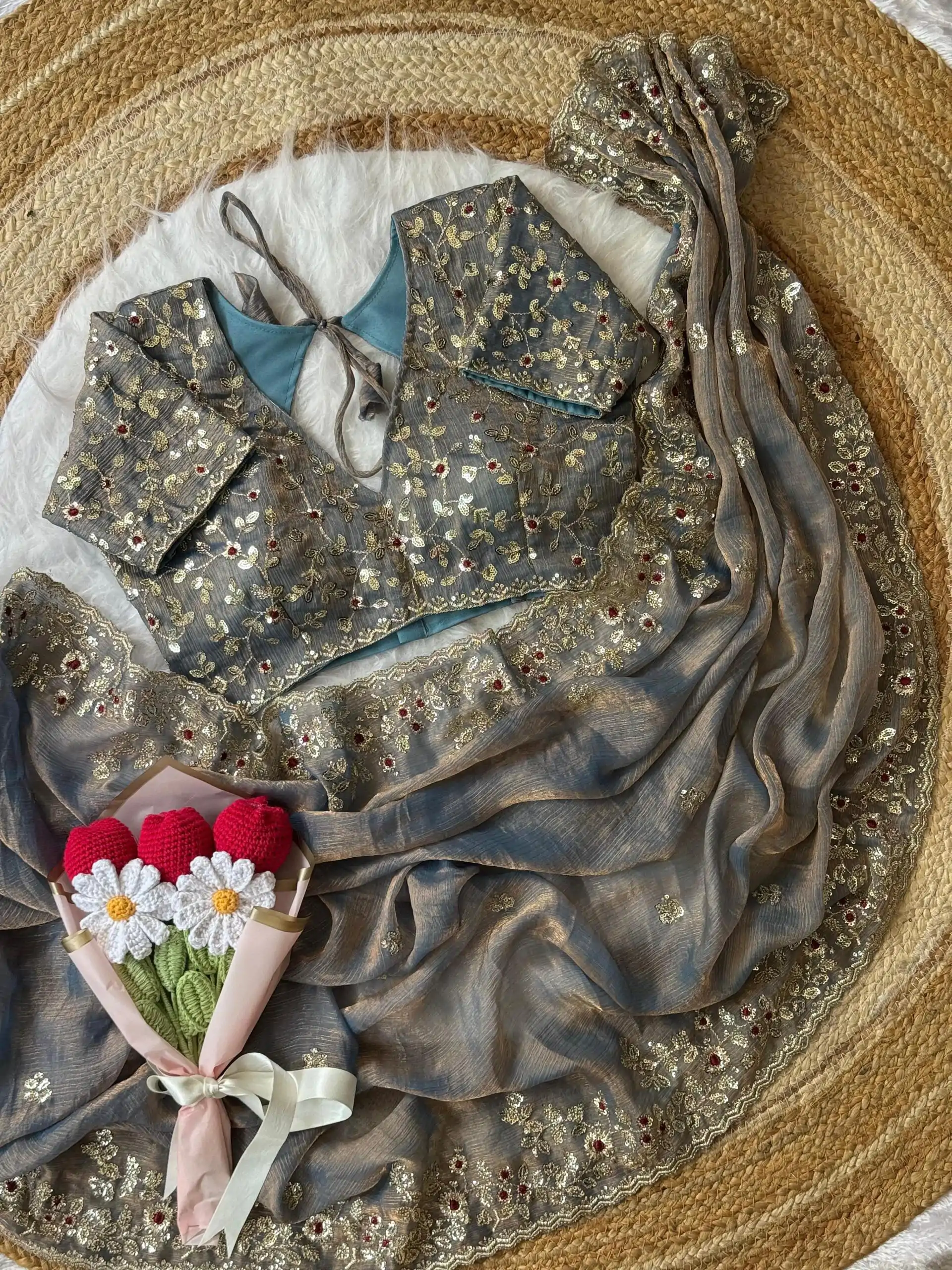 AC MISTY Grey in Fandy Chiffon Embroidery Work & Sequins Work Saree . Available at ₹1999 only. Delivery 4-6 Working Days. Shop now. | Designer Sarees, Embroidered Sarees, Sarees, Bollywood Sarees, Creative Sarees, Ethnic Saree, Modern Digital sarees, Party Wear Sarees