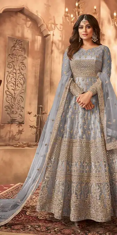 FC 8396 Grey in Net Embroidery Work Salwar Suit . Wedding, Party, Festive, Events, Exclusive Offer ₹3049. Delivery 4-6 Working Days. Shop now. | Jump Suits, Salwar suit, Casual Suits, Creative suits, Designer Suits, Palazzo Suits, Party Wear Suits, Patiala Suits, Straight Suits