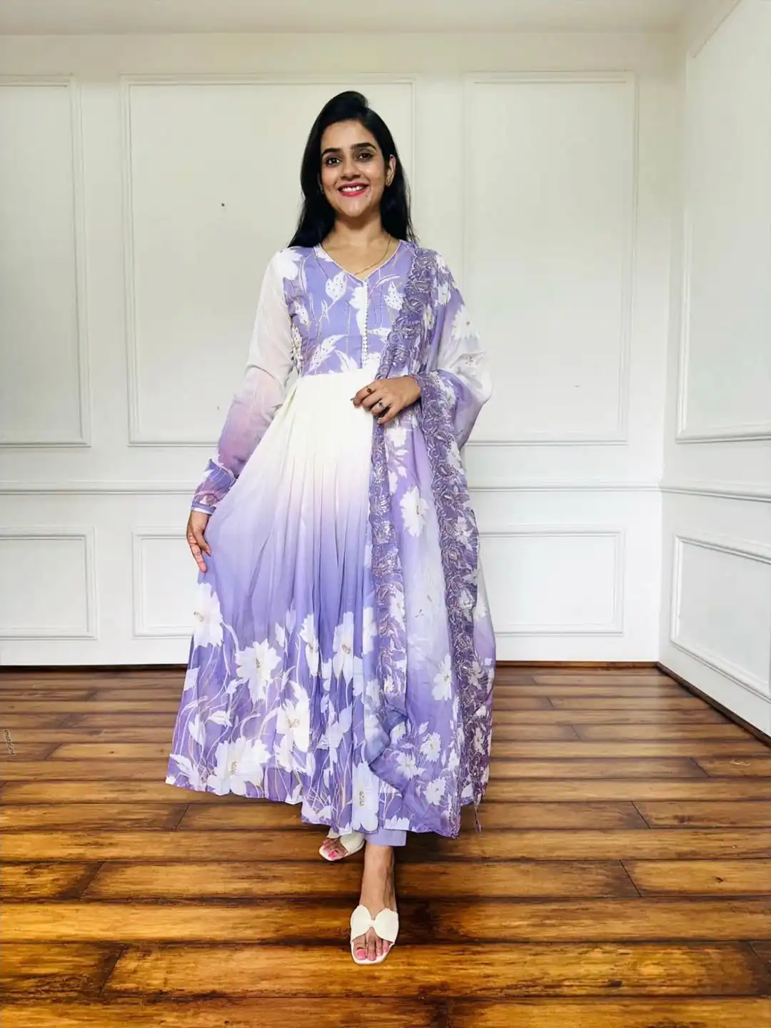 ZF 431 Lavender Faux Georgette Gown with Embroidery Work & Digital Print. Best Price ₹2049. Delivery 4-6 Working Days. Shop now. | Jump Suits, Salwar suit, Casual Suits, Creative suits, Designer Suits, Palazzo Suits, Party Wear Suits, Patiala Suits, Straight Suits