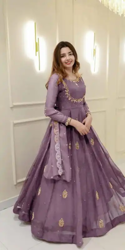 LG 2006 Lavender Georgette Gown Perfect for Wedding, Party, Engagement, Diwali, Sangeet . Exclusive Offer ₹1999. Delivery 4-6 Working Days. Shop now. | Gowns, Bollywood Gowns, Creative Gowns, Designer Gowns, Embroidered Gowns, Party Wear Gowns