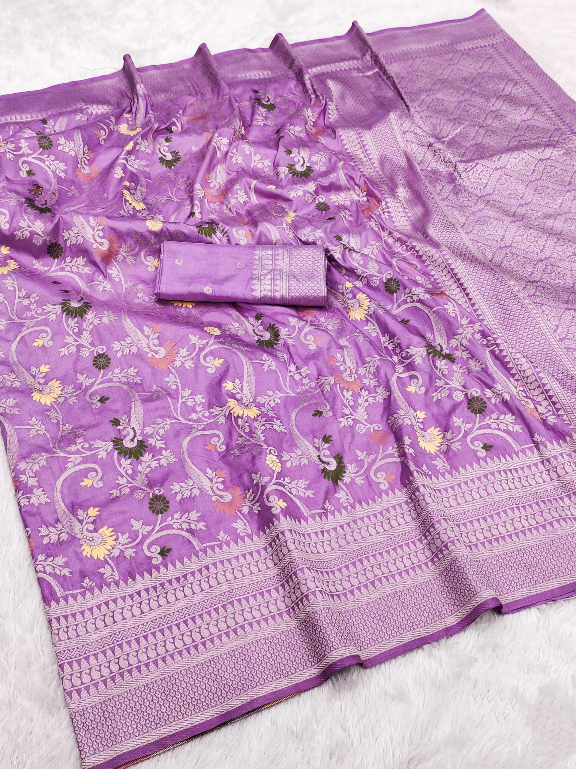 MB 105 Lavender in Color Khaddi Pashmina Lace Work & Zari Work Saree . Special Price ₹1999. Delivery 4-6 Working Days. Shop now. | Designer Sarees, Embroidered Sarees, Sarees, Bollywood Sarees, Creative Sarees, Ethnic Saree, Modern Digital sarees, Party Wear Sarees