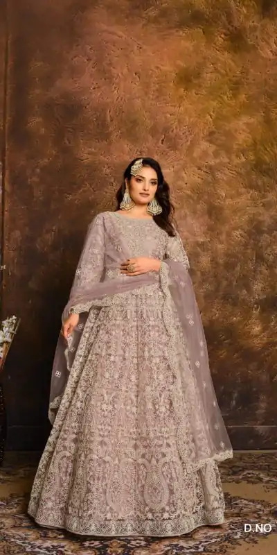 Lavender Net Embroidery Work Salwar Suit