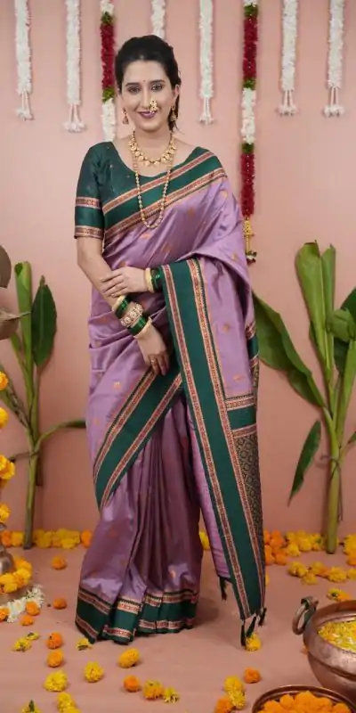 Lavender Silk Paithni Weaving Zari Work Saree