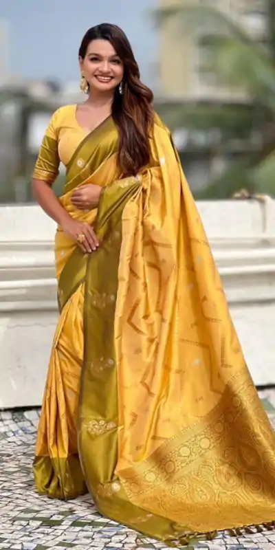 Mahendi Banarasi Silk Weaving Zari Work Saree