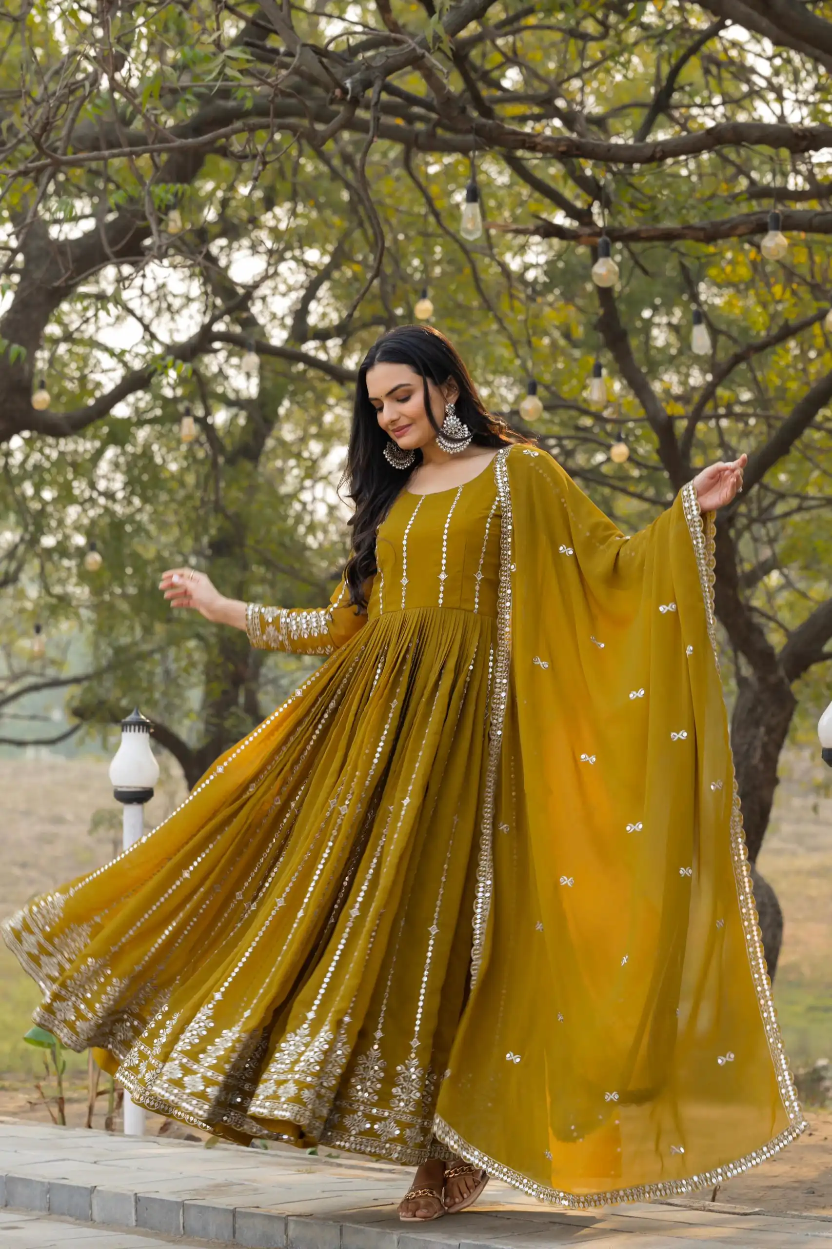 Ram 080 Mahendi Fox Georgette Gown with Embroidery Work. Wedding, Party, Festive, Events, Best Price ₹2049. Delivery 4-6 Working Days. Shop now. | Jump Suits, Salwar suit, Casual Suits, Creative suits, Designer Suits, Palazzo Suits, Party Wear Suits, Patiala Suits, Straight Suits