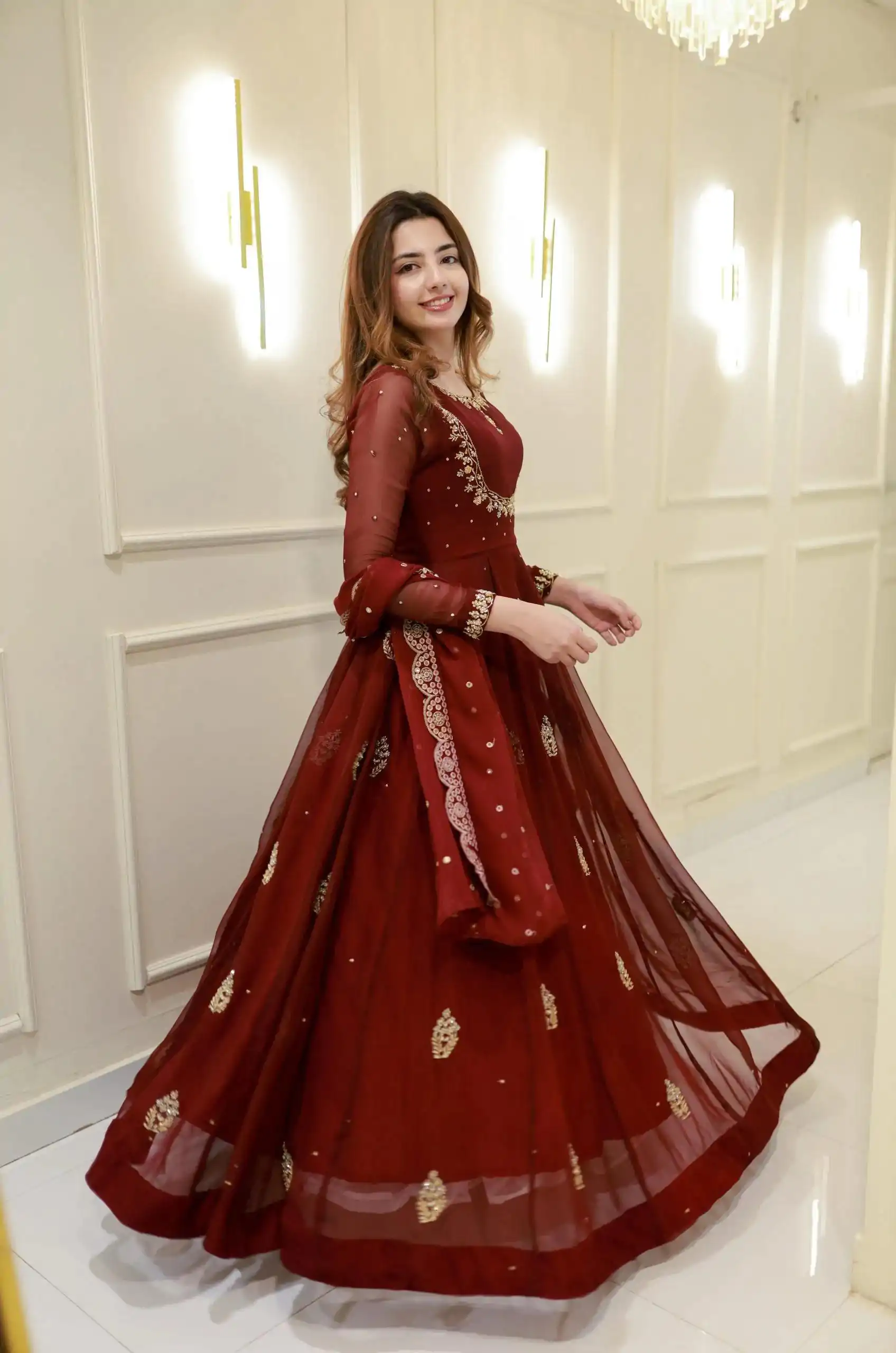 LG 2006 Maroon Georgette Gown Perfect for Wedding, Party, Engagement, Diwali, Sangeet . Exclusive Offer ₹1999. Delivery 4-6 Working Days. Shop now. | Gowns, Bollywood Gowns, Creative Gowns, Designer Gowns, Embroidered Gowns, Party Wear Gowns