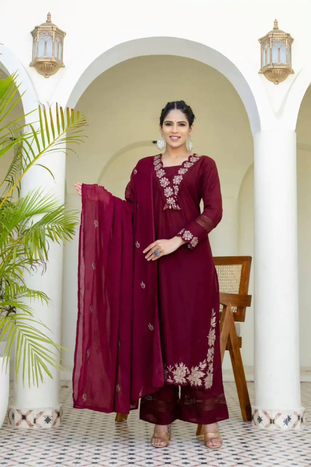 BE 385 Maroon Color Rayon Slub Cotton Embroidery Wor Salwar Suit Casual, Wedding, Festive, Events . Expected Delivery  4-6 Working Days @1899/- only      | Jump Suits, Salwar suit, Casual Suits, Creative suits, Designer Suits, Palazzo Suits, Party Wear Suits, Patiala Suits, Straight Suits