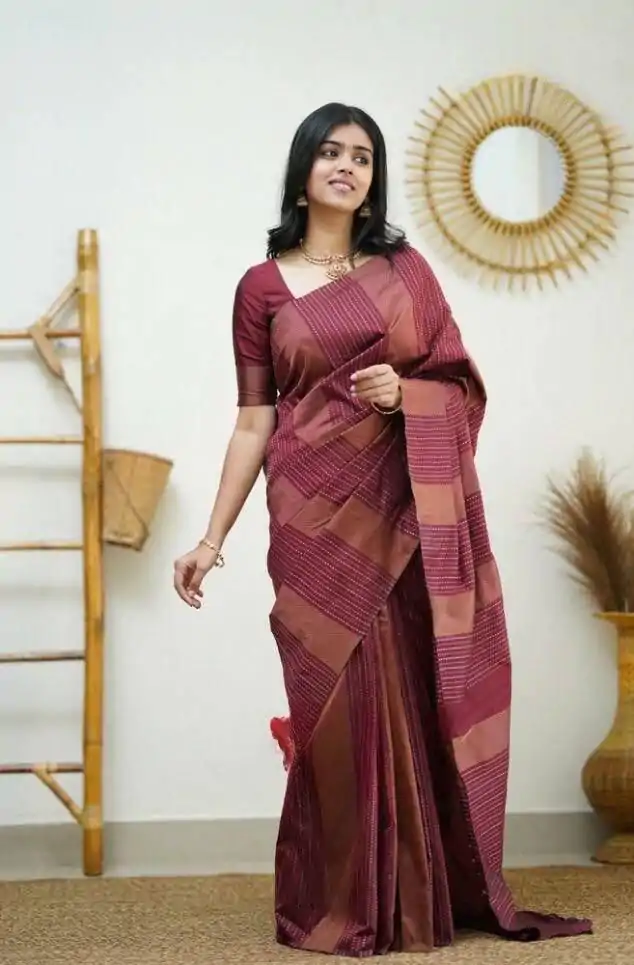 KPR 152 Maroon Soft Lichi Silk Saree with Lace Work & Lace Border. Available at ₹1249 only. Delivery 4-6 Working Days. Shop now. | Designer Sarees, Embroidered Sarees, Sarees, Bollywood Sarees, Creative Sarees, Ethnic Saree, Modern Digital sarees, Party Wear Sarees
