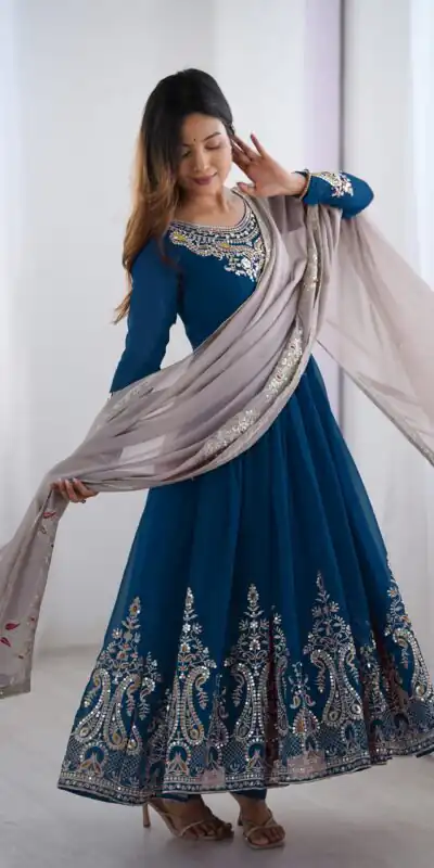 ZF 5008 Navy Blue Georgette Gown with Embroidery Work. Wedding, Party, Festive, Events, Special Price ₹2049. Delivery 4-6 Working Days. Shop now. | Jump Suits, Salwar suit, Casual Suits, Creative suits, Designer Suits, Palazzo Suits, Party Wear Suits, Patiala Suits, Straight Suits