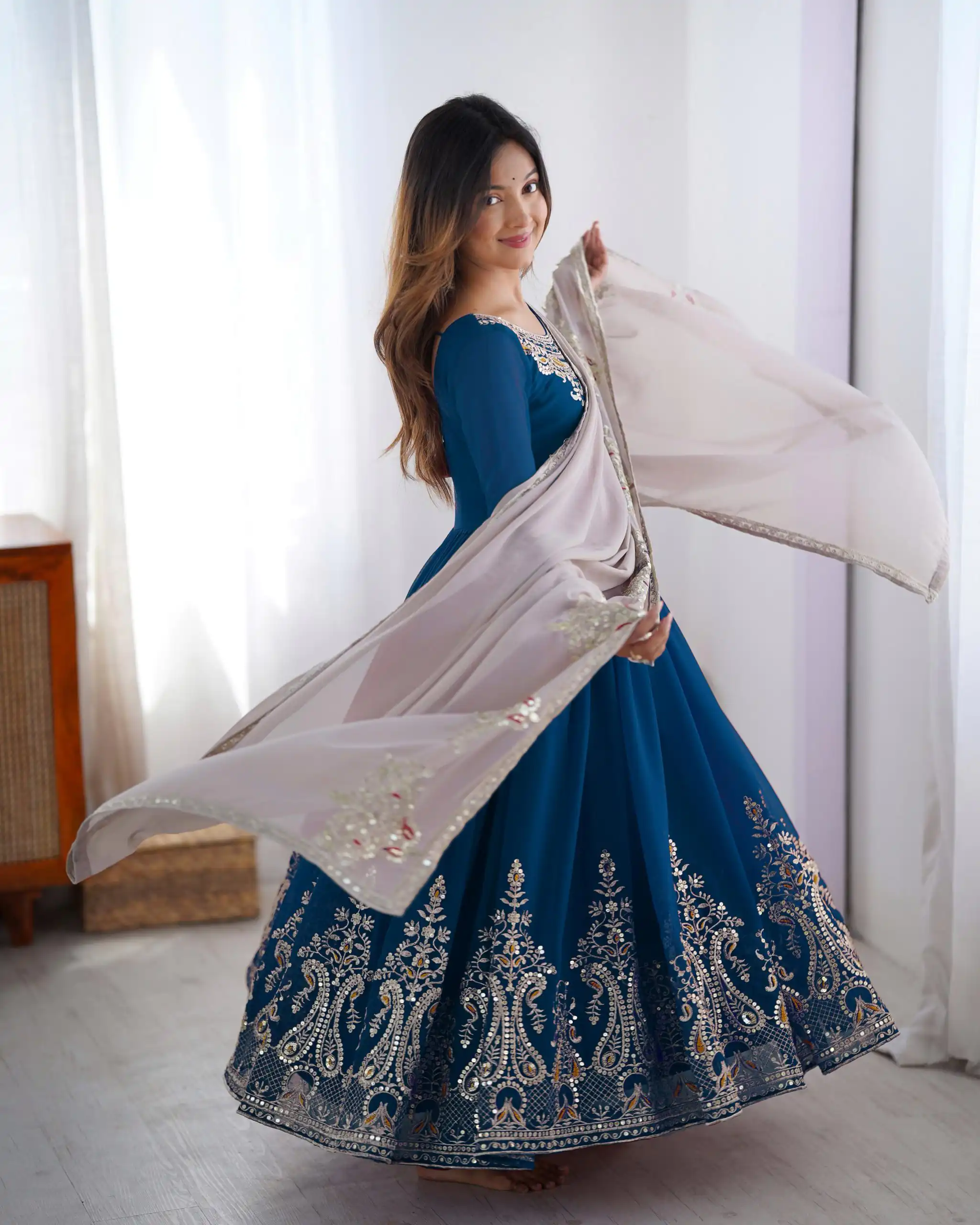 ZF 5008 Navy Blue Georgette Gown with Embroidery Work. Wedding, Party, Festive, Events, Special Price ₹2049. Delivery 4-6 Working Days. Shop now. | Jump Suits, Salwar suit, Casual Suits, Creative suits, Designer Suits, Palazzo Suits, Party Wear Suits, Patiala Suits, Straight Suits