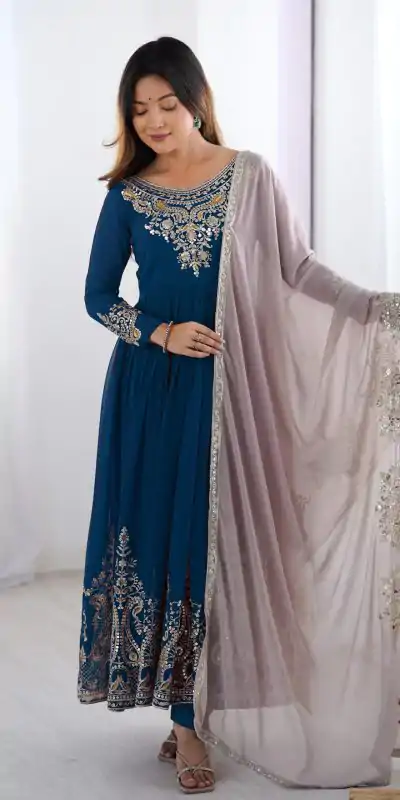 ZF 5008 Navy Blue Georgette Gown with Embroidery Work. Wedding, Party, Festive, Events, Special Price ₹2049. Delivery 4-6 Working Days. Shop now. | Jump Suits, Salwar suit, Casual Suits, Creative suits, Designer Suits, Palazzo Suits, Party Wear Suits, Patiala Suits, Straight Suits