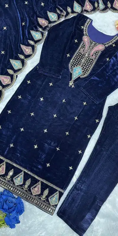 VLM 229 Navy Blue Viscose Velvet Salwar Suit Perfect for Wedding, Party, Cultural Events, Sangeet, Baby Shower – . Best Price ₹2149. Delivery 4-6 Working | Jump Suits, Tops & Bottoms, Track Suits, Salwar suit, Casual Suits, Creative suits, Designer Suits, Palazzo Suits, Party Wear Suits, Patiala Suits, Straight Suits, Trendy Wear