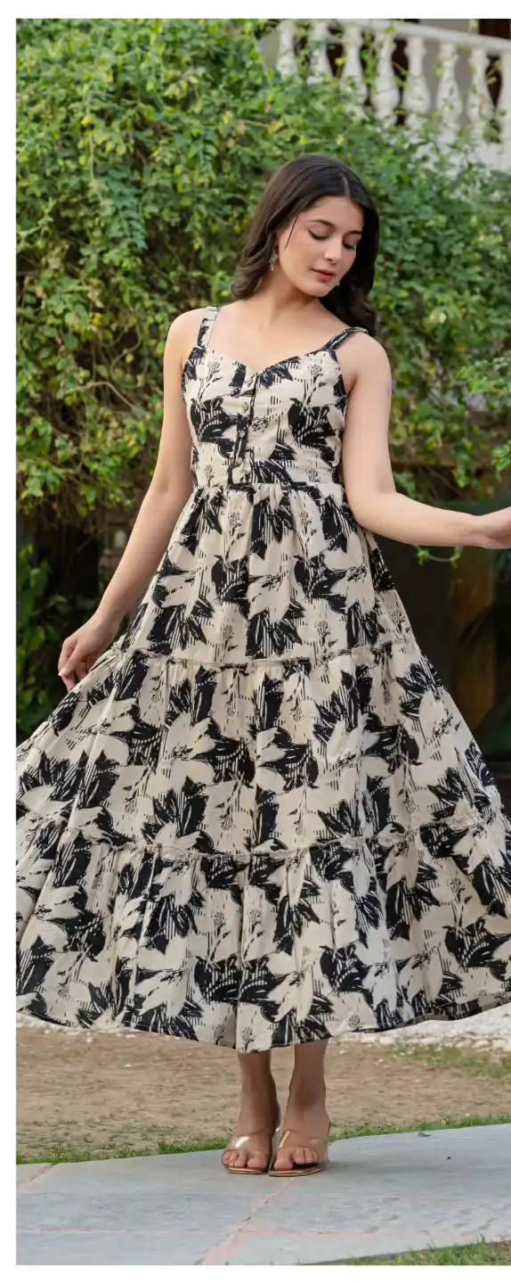 INLI Coral Off White Color Cotton With Printed Designer Work Gown . Wedding, Party, Festive, Events, Grab it for ₹1449. Delivery 4-6 Working Days. Shop now. | Gowns, Bollywood Gowns, Creative Gowns, Designer Gowns, Embroidered Gowns, Party Wear Gowns