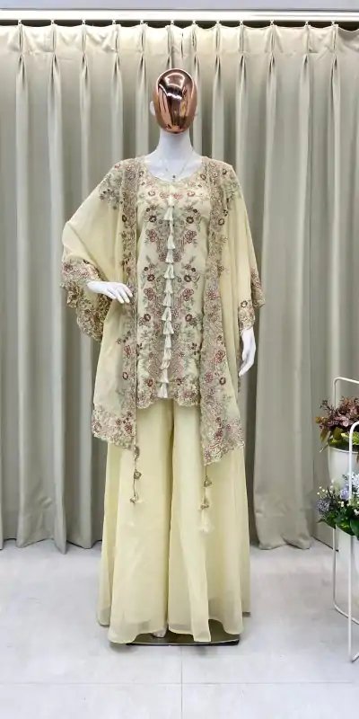 Off White Faux Georgette Embroidery Work Salwar Suit