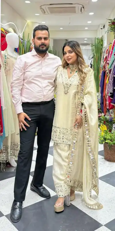 LG 2019 Off White Georgette with Embroidery Work & Mirror Work Salwar Suit . Available at ₹2149 only. Delivery 4-6 Working Days. Shop now. | Jump Suits, Salwar suit, Casual Suits, Creative suits, Designer Suits, Palazzo Suits, Party Wear Suits, Patiala Suits, Straight Suits