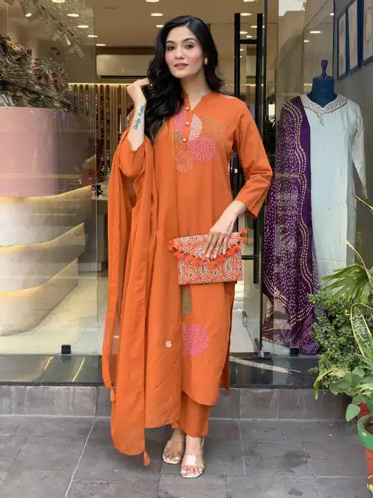 MF 800 Orange with Embroidery Work & Mirror Work Mustered Chanderi Salwar Suit . Exclusive Offer ₹1599. Delivery 4-6 Working Days. Shop now. | Jump Suits, Salwar suit, Casual Suits, Creative suits, Designer Suits, Palazzo Suits, Party Wear Suits, Patiala Suits, Straight Suits