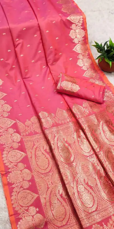 MB 142 Peach Banarasi Silk with Zari Work & Lace Work Saree . Affordable Price ₹1899. Delivery 4-6 Working Days. Shop now. | Designer Sarees, Embroidered Sarees, Sarees, Bollywood Sarees, Creative Sarees, Ethnic Saree, Modern Digital sarees, Party Wear Sarees