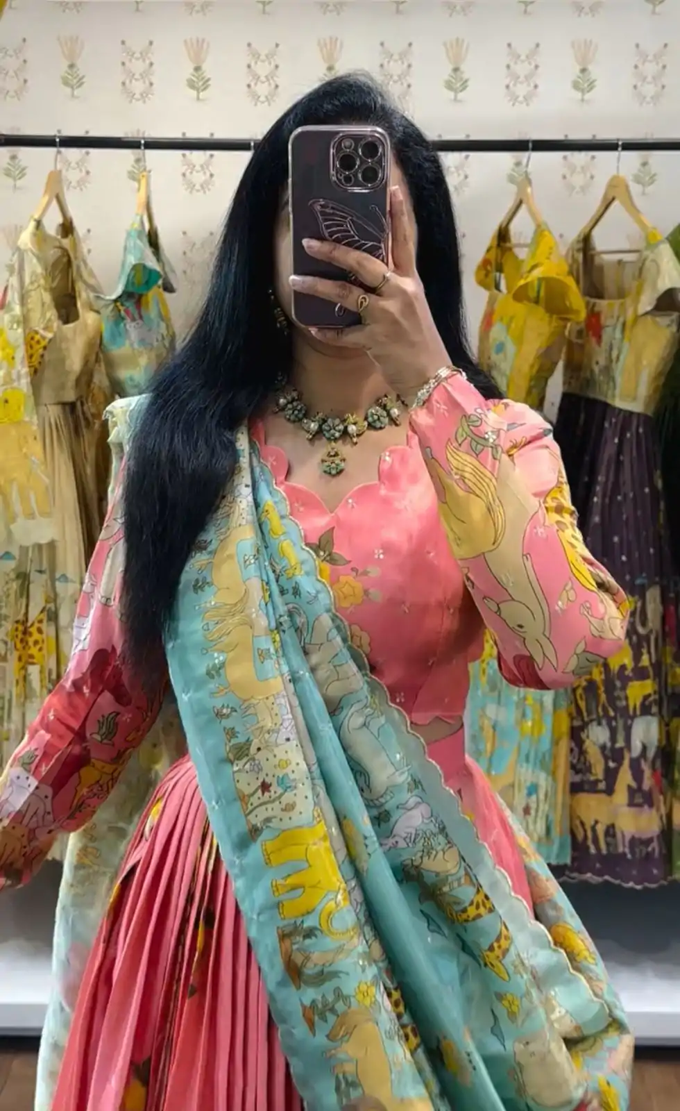 PC 539 Peach Color Cotton Lehenga Choli with Kalamkari Print. Exclusive Offer ₹2049. Delivery 4-6 Working Days. Shop now. | Lehenga, Bollywood Lehenga, Creative Lehenga, Designer Lehenga, Embroidered Lehenga, Party Wear Lehenga