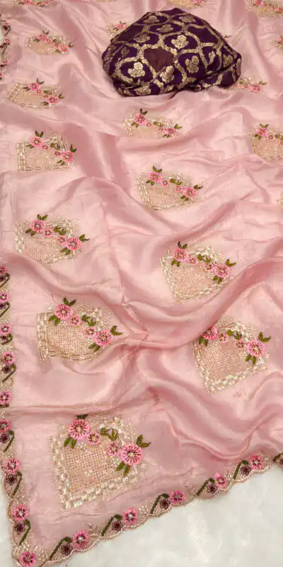 SC 239 Pink Georgette With Lace Work & Lace Border Saree . Wedding, Party, Festive, Events, Exclusive Offer ₹1599. Delivery 4-6 Working Days. Shop now. | Designer Sarees, Embroidered Sarees, Sarees, Bollywood Sarees, Creative Sarees, Ethnic Saree, Modern Digital sarees, Party Wear Sarees