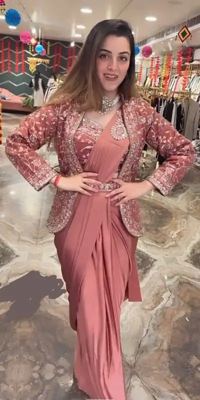 Peach Rangoli Silk Embroidery Work Saree