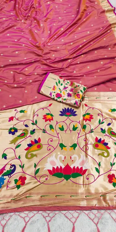 MB 149 Peach Silk Saree with Zari Work & Lace Work. Wedding, Party, Festive, Events, Grab it for ₹2549. Delivery 4-6 Working Days. Shop now. | Designer Sarees, Embroidered Sarees, Sarees, Bollywood Sarees, Creative Sarees, Ethnic Saree, Modern Digital sarees, Party Wear Sarees