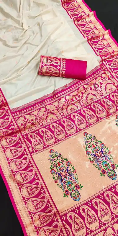 MB 1213 Pink Color Banarasi Saree with Zari Work & Lace Work. Wedding, Party, Festive, Events, Festive Deal ₹2099. Delivery 4-6 Working Days. Shop now. | Designer Sarees, Embroidered Sarees, Sarees, Bollywood Sarees, Creative Sarees, Ethnic Saree, Modern Digital sarees, Party Wear Sarees