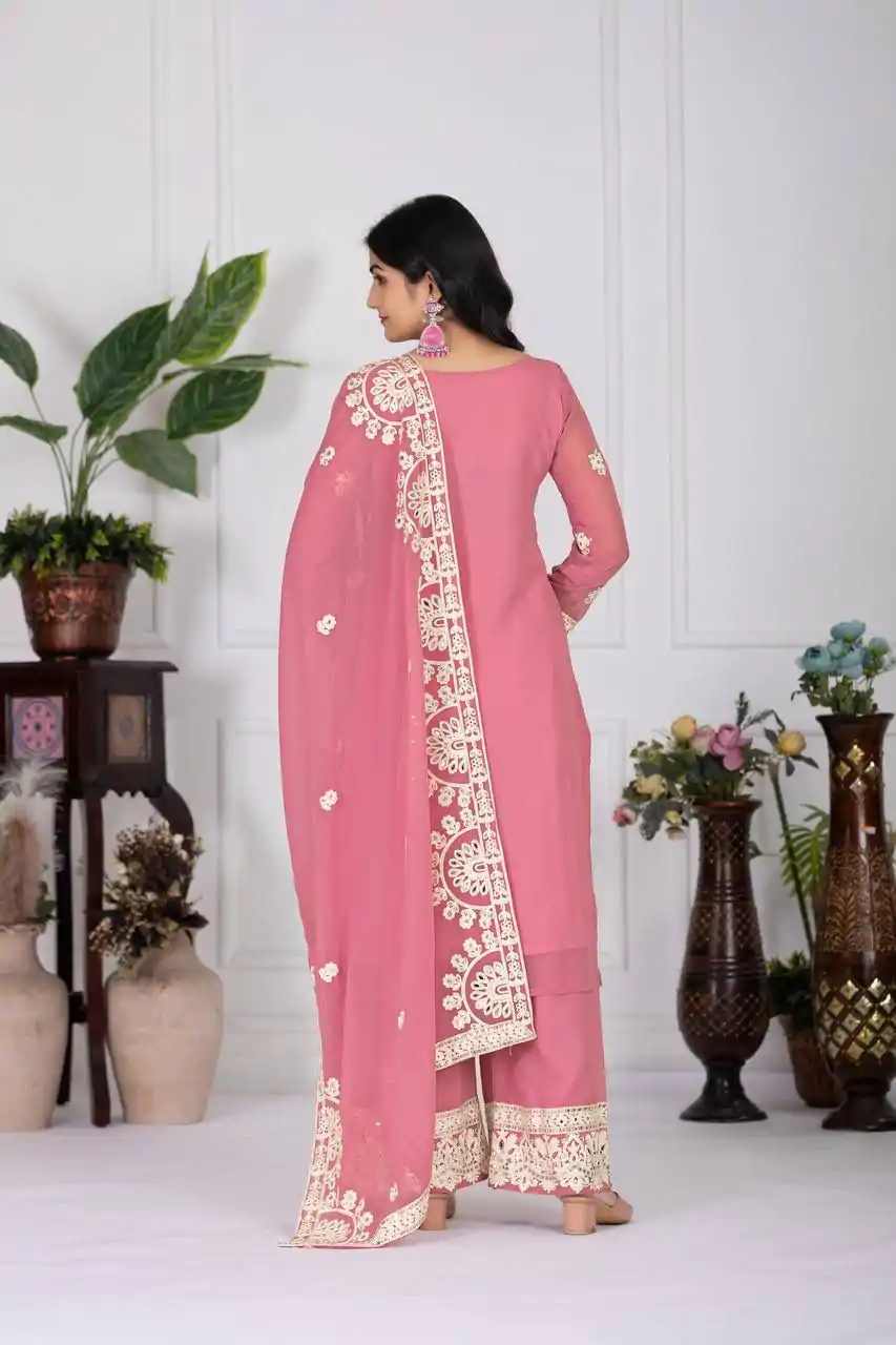 KF 1688 Pink Faux Georgette with Embroidery Work & Mirror Work Salwar Suit . Exclusive Offer ₹2099. Delivery 4-6 Working Days. Shop now. | Jump Suits, Salwar suit, Casual Suits, Creative suits, Designer Suits, Palazzo Suits, Party Wear Suits, Patiala Suits, Straight Suits