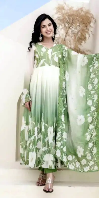 ZF 431 Pista Faux Georgette Gown with Embroidery Work & Digital Print. Best Price ₹2049. Delivery 4-6 Working Days. Shop now. | Jump Suits, Salwar suit, Casual Suits, Creative suits, Designer Suits, Palazzo Suits, Party Wear Suits, Patiala Suits, Straight Suits