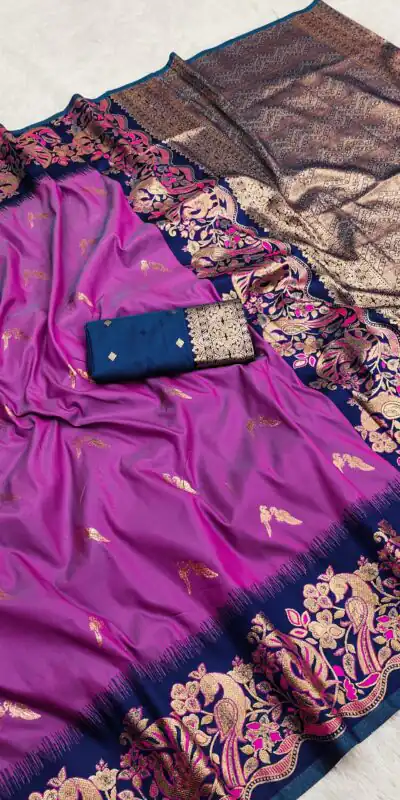 MB 3308 Purple Banarasi Silk Saree Perfect for Wedding, Party, Holi, Reception, Raksha Bandhan – . Special Price ₹1999. Delivery 4-6 Working Days. Shop n | Designer Sarees, Embroidered Sarees, Sarees, Bollywood Sarees, Creative Sarees, Ethnic Saree, Modern Digital sarees, Party Wear Sarees