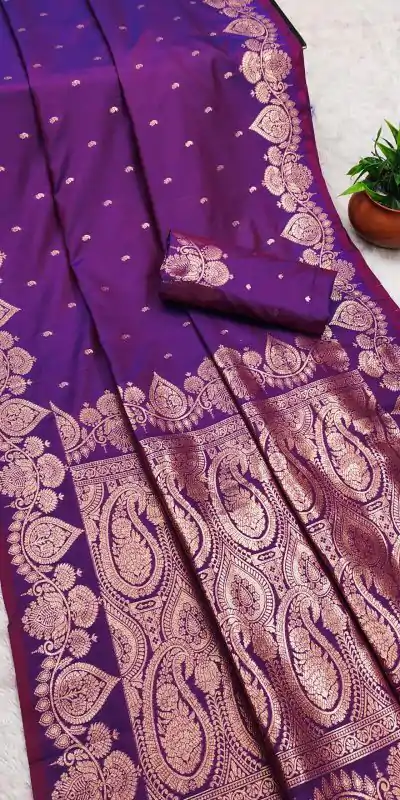 Purple Banarasi Silk Zari Work Saree