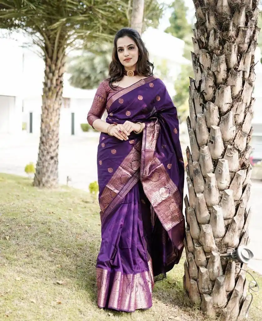 KPR 128 Purple Color Soft Lichi Silk Saree with Lace Work & Lace Border. Get it for ₹1349. Delivery 4-6 Working Days. Shop now. | Designer Sarees, Embroidered Sarees, Sarees, Bollywood Sarees, Creative Sarees, Ethnic Saree, Modern Digital sarees, Party Wear Sarees
